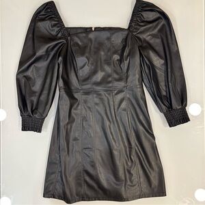 Faux Leather Dress L | Puff Sleeve Mini | Edgy Night Out - Baddie - 90s - Y2K